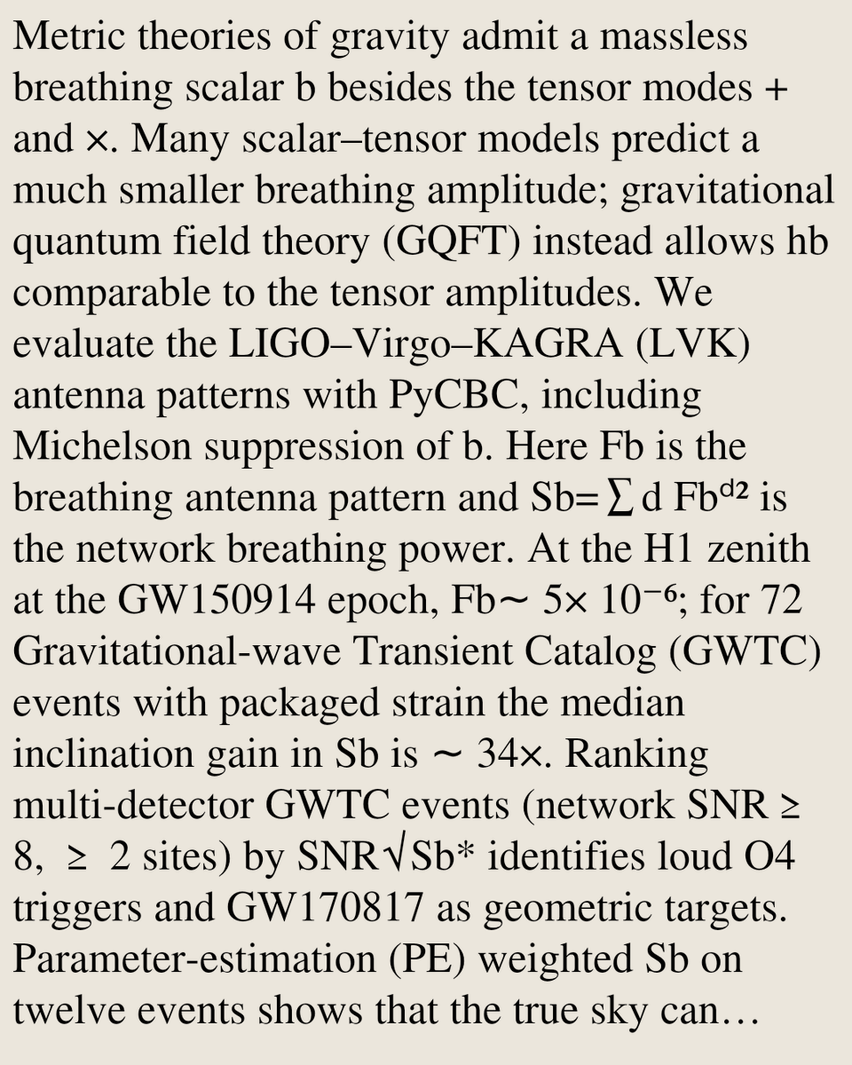 RelativityPaper's tweet photo. Constraining the gravitational-wave breathing mode with LVK antenna patterns and GWTC data

Hong-Bo Jin, Yanyan Zheng
https://t.co/hPtjkNobEJ [𝚐𝚛-𝚚𝚌 𝚊𝚜𝚝𝚛𝚘-𝚙𝚑.𝙷𝙴] https://t.co/aoh1VCg5YC