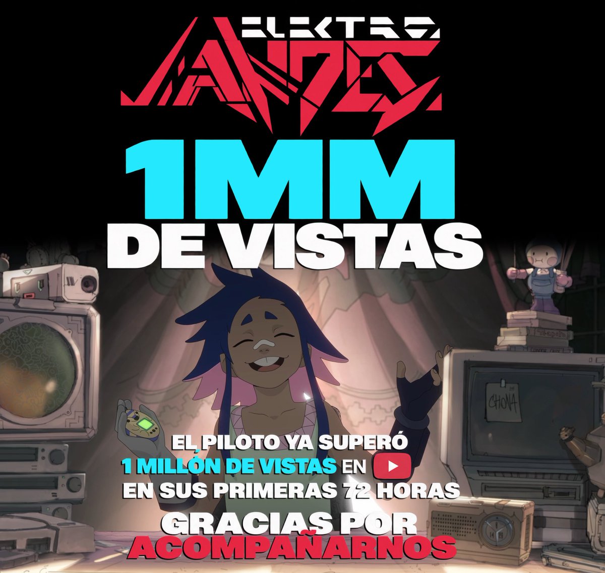 bellolandia's tweet photo. ¡1 MILLÓN DE VISTAS!

¡El piloto de Electro Andes acaba de alcanzar un hito enorme en YouTube!

No podemos estar más felices. Gracias a todos los que lo vieron, lo compartieron, comentaron y vienen acompañando este viaje.

Esto recién empieza.

¡Mirá el piloto en YouTube y sumate a lo que viene!