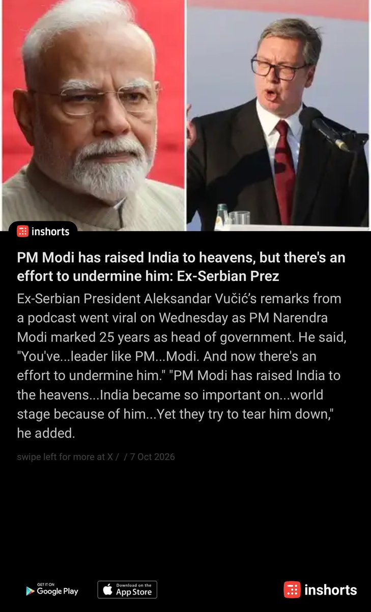 iOf_TheTiger's tweet photo. Rahul Gandhi , you listening ?

 PM Modi has raised India to heavens, but there's an effort to undermine him: Ex-Serbian Prez
https://t.co/WG0IAt1ieV https://t.co/k4Tl4Fya1Z