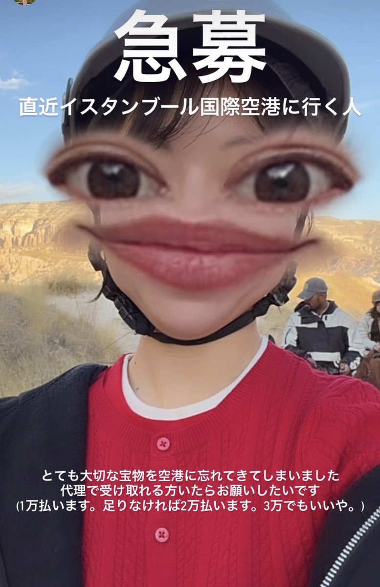 kazuni_dot_jp's tweet photo. 【拡散希望】

ぼくの美容室のお客様なのですが
モルッカーの中に
イスタンブール国際空港行く方いませんか😭

なかなかいなくて
（そうそういないやろとは思ってる😞）
助けてください😭🙇‍♀️🙇‍♀️ https://t.co/sA2FbgZ0Jk