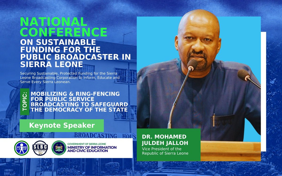 MoiceComm's tweet photo. Meet our keynote speaker, the Honourable Vice President Dr Mohamed Juldeh Jalloh of the Republic of Sierra Leone.

Venue: Miatta Civic Center 
Time: 9am
Date: Thursday, 8th October 2026 https://t.co/7ldq8b7Eyx