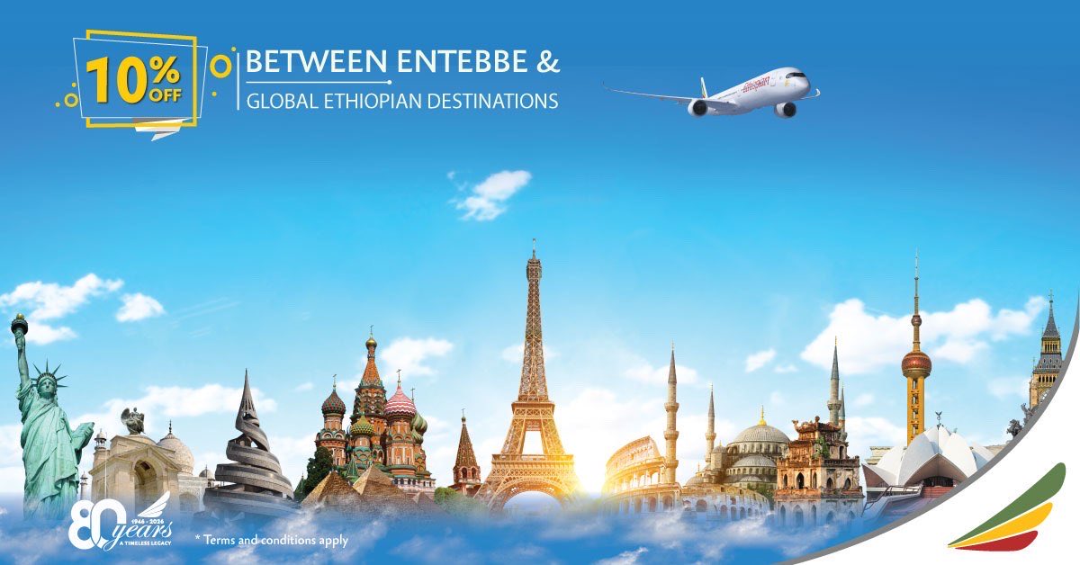 flyethiopian's tweet photo. Enjoy a 10% discount on flights from Entebbe to Ethiopian Airlines' global destinations! Don't miss out on this limited-time offer. Book your flight today!
https://t.co/5xCXxV2Xou

#EthiopianAirlines #FlightDeals https://t.co/7hDvZCelfU