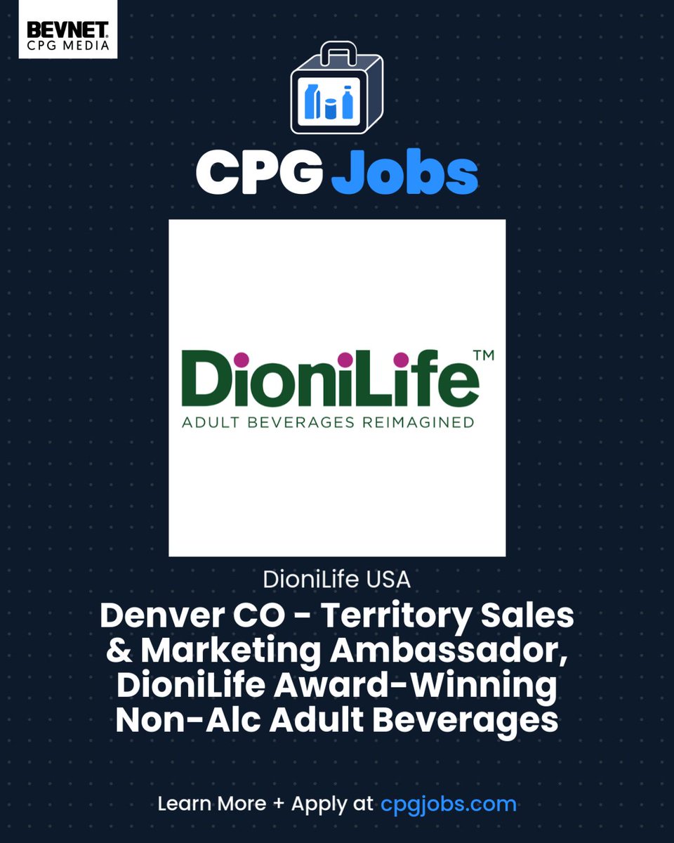 CpgJobs's tweet photo. DioniLife USA is hiring a Territory Sales &amp; Marketing Ambassador to lead and implement its sales and marketing strategy in Denver, CO. View the job on CPG Jobs: https://t.co/rpF9TG5Kao https://t.co/DwLv9GyF9d