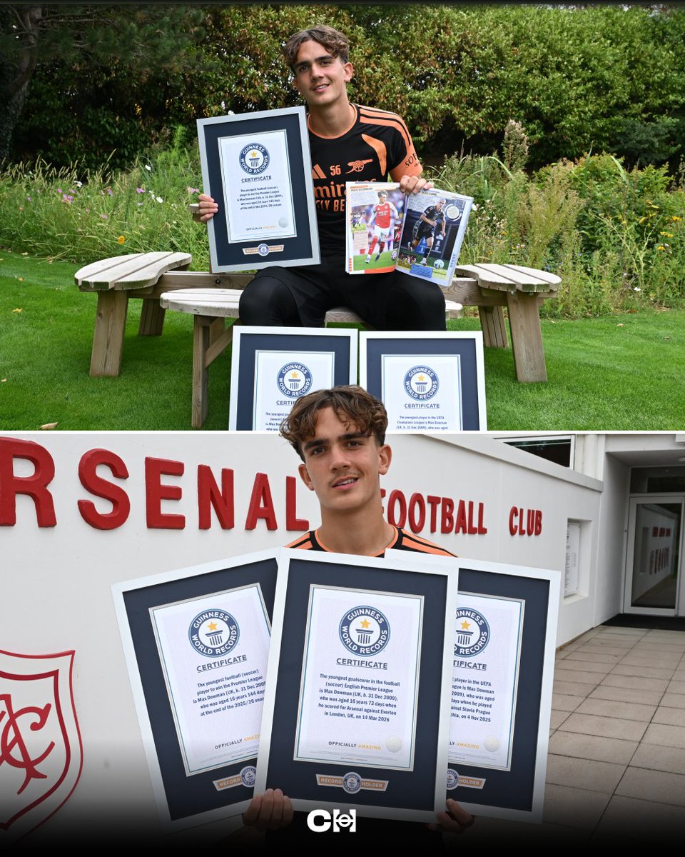 TikiTakaConnor's tweet photo. Huge congratulations to Max Dowman, who has officially been presented with THREE Guinness World Records! 🌟

🥇 Youngest player in UEFA Champions League history, aged 15 years and 308 days
🥇 Youngest goalscorer in Premier League history, aged 16 years and 73 days
🥇 Youngest player to win the Premier League, aged 16 years and 144 days