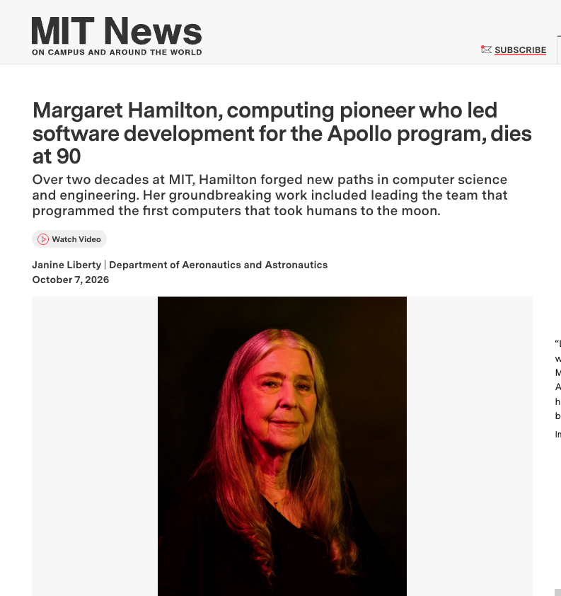 maxifirtman's tweet photo. A los 90 años falleció Margaret Hamilton, pionera de la computación.

Acuñó el término "ingeniería de software" y quien programó el software que llevó al hombre a la Luna en el programa Apollo.

"Cuando se me ocurrió el término de ingeniería de software, nadie había oído hablar de él, al menos en nuestro mundo. Fue una broma constante durante mucho tiempo. Les gustaba bromear con mis ideas radicales. Fue un día memorable cuando uno de los gurús más respetados del hardware explicó a todos en una reunión que estaba de acuerdo conmigo en que el proceso de construcción de software debería considerarse también una disciplina de ingeniería, al igual que el hardware. No porque aceptara el nuevo 'término' en sí, sino porque nos habíamos ganado su aceptación y la de los demás en la sala como un campo de ingeniería por derecho propio."