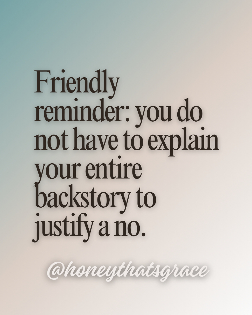 honeythatsgrace's tweet photo. “I can’t make it” is a complete sentence. So is “That doesn’t work for me.” Your boundary does not need a PowerPoint presentation. 😂
#honeythatsgrace #boundaries #peoplepleasing #relatable #christianwomen https://t.co/TipjB3h3Cm