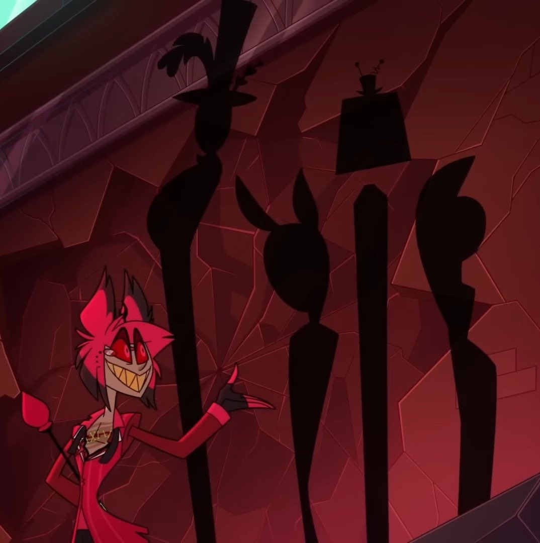 catsookies's tweet photo. notice how alastor puts himself between vox and val that’s because he was yearning for val this whole time https://t.co/OkYMVHOFMU