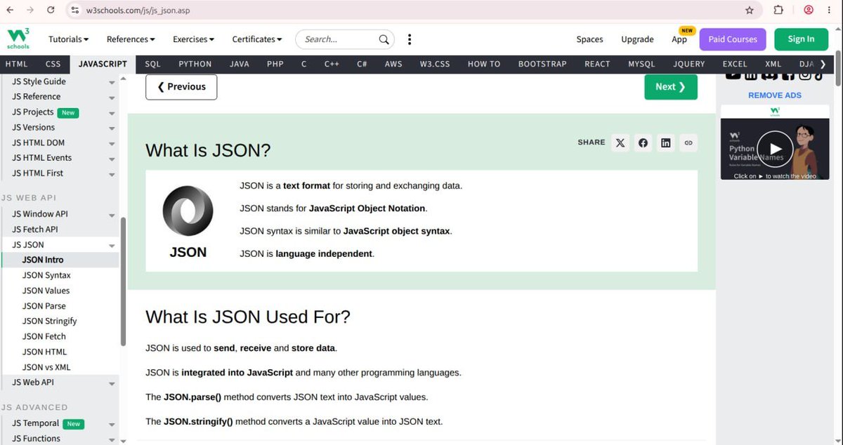 dev_edwin_'s tweet photo. Day 24/100

Today I went through JSON (JavaScript Object Notation) and got to know how it is used for storing, sending and exchanging data between applications.

I also looked into how JSON.parse() and JSON.stringify() work in JavaScript. https://t.co/3VjjP5VVvM