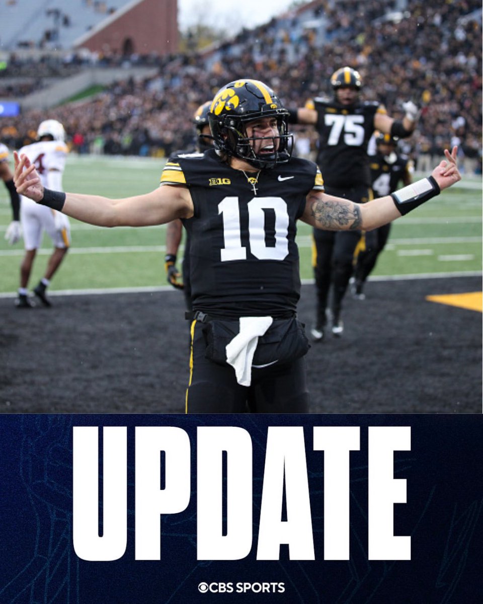 mzenitz's tweet photo. Iowa starting quarterback Hank Brown (shoulder) is expected to be a game-time decision Friday against Washington, sources tell me and @DavidEickholt.

Seems more likely than not that backup Jeremy Hecklinski ends up getting the start but a final call isn’t expected until Friday. https://t.co/e9hLNOU0Zy