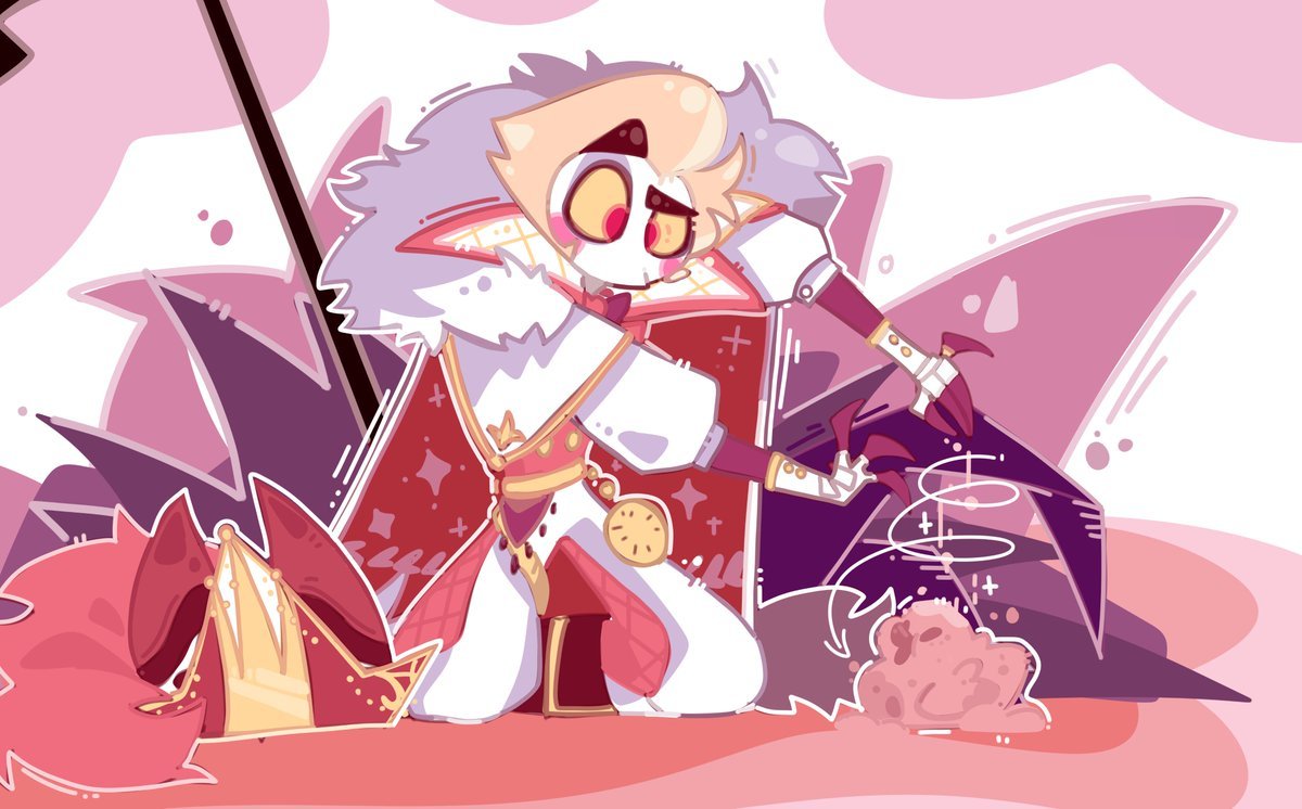 Guatai098's tweet photo. Wait!!! He is still making little ducks!!!!! 
Poor Lucifer captain was left behind...... 
#hazbinhotel #lucifer https://t.co/9jUyWH9EQq