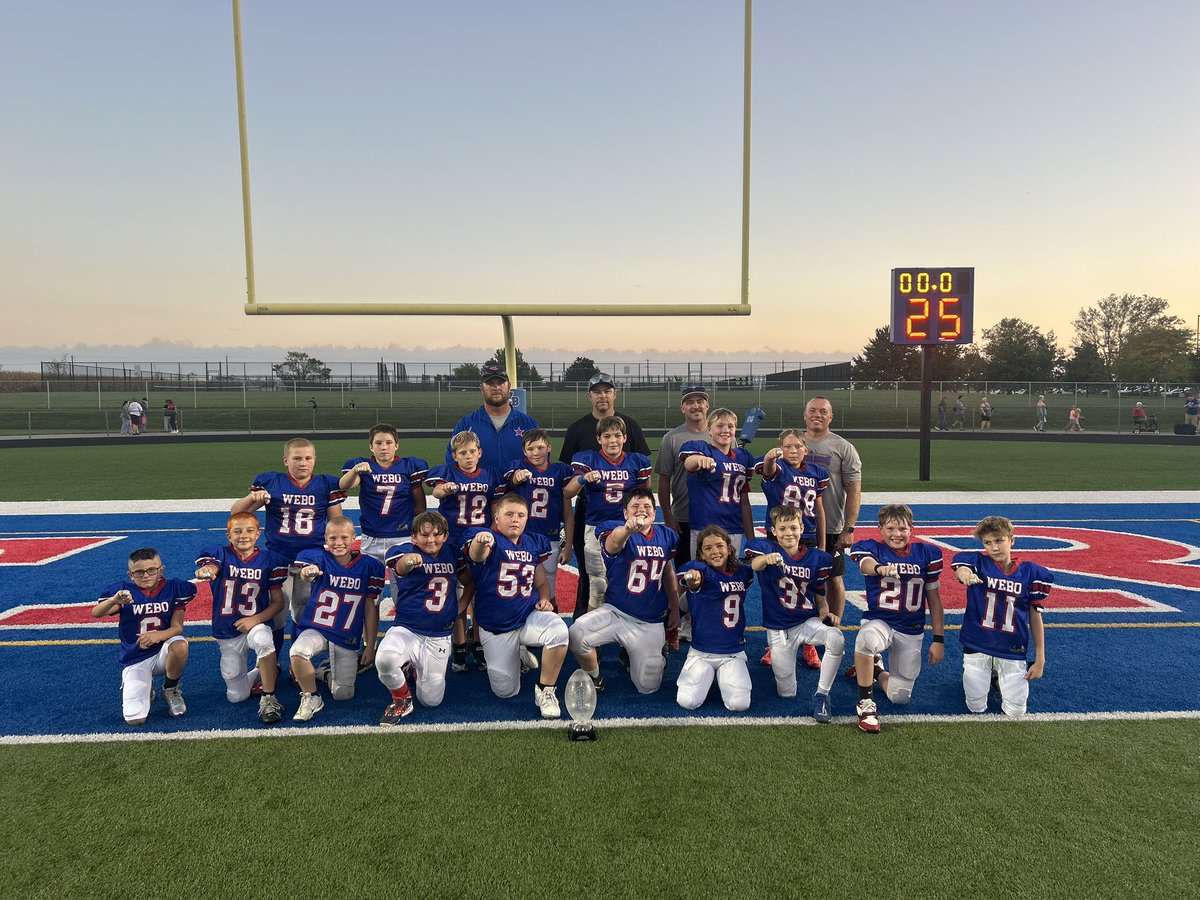 WeboYouthFBall's tweet photo. CHAMPIONSHIP WEDNESDAY TONIGHT!
Congrats to Webo 4/5 Blue on Winning their division!  Webo Red 2/3 and Webo Red 4/5 were both Runner Ups! https://t.co/07jThH6rVO