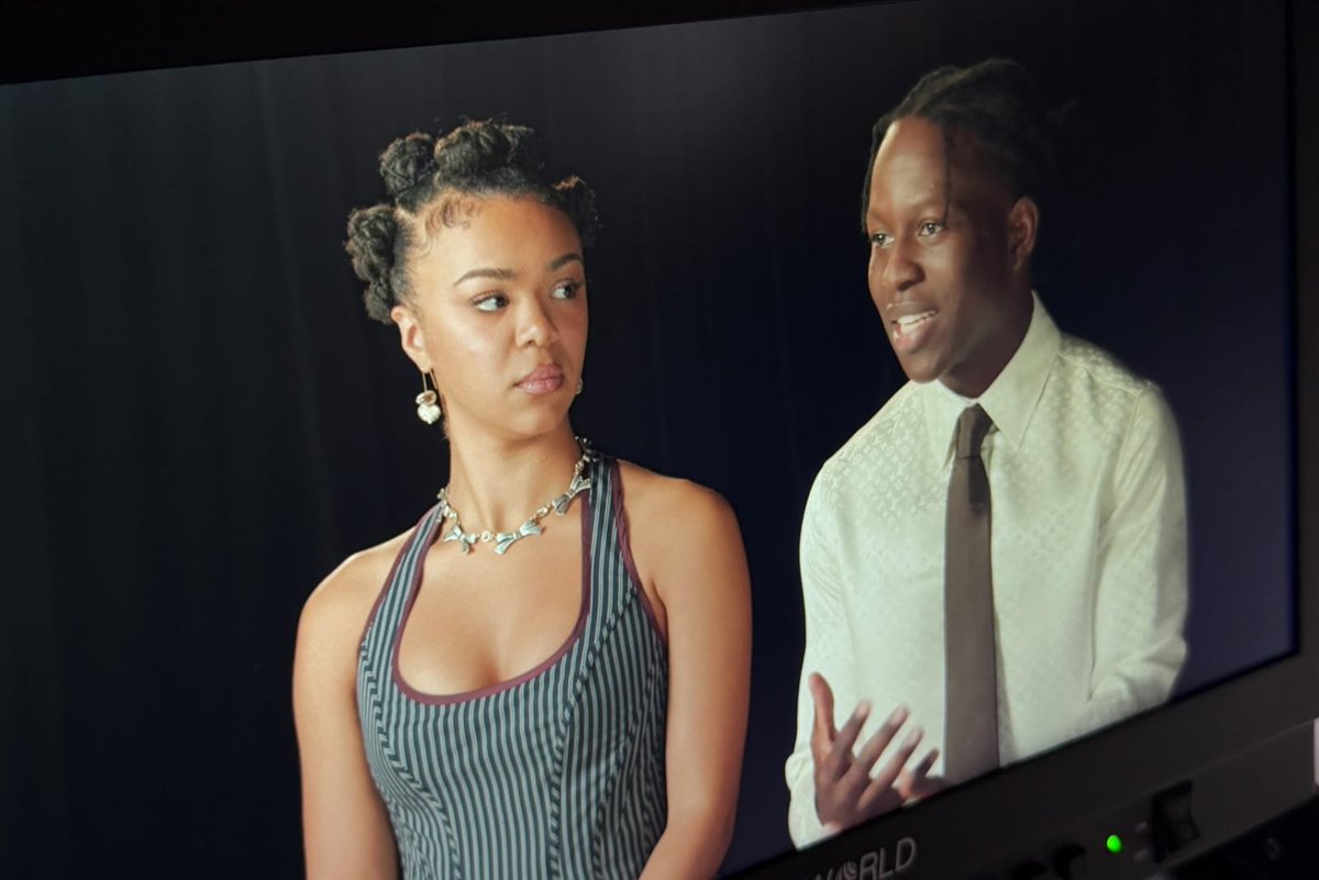 queenamarteifio's tweet photo. India Amarteifio  and Toheeb Jimoh behind the scenes for CLARRISA press in New York City. https://t.co/qlMzynOVQc