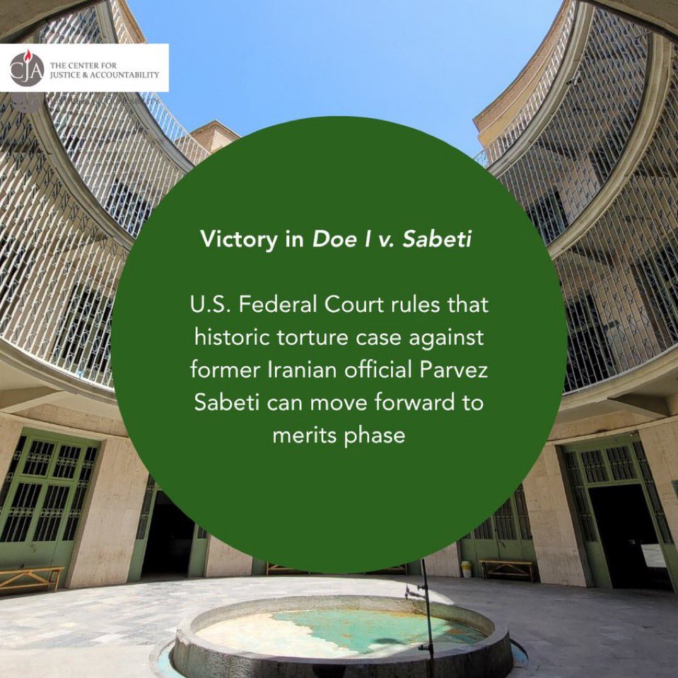 ISDHRmelbourne's tweet photo. BREAKING: A federal judge has ruled that our clients' case against Parviz Sabeti can proceed to the merits and address their claims that they were allegedly tortured at the hands of Iran’s SAVAK under Sabeti’s leadership. 
@tedobrienmp
@AngusTaylorMP
@DaveSharma
@SenatorWong https://t.co/UV6naFjGZh