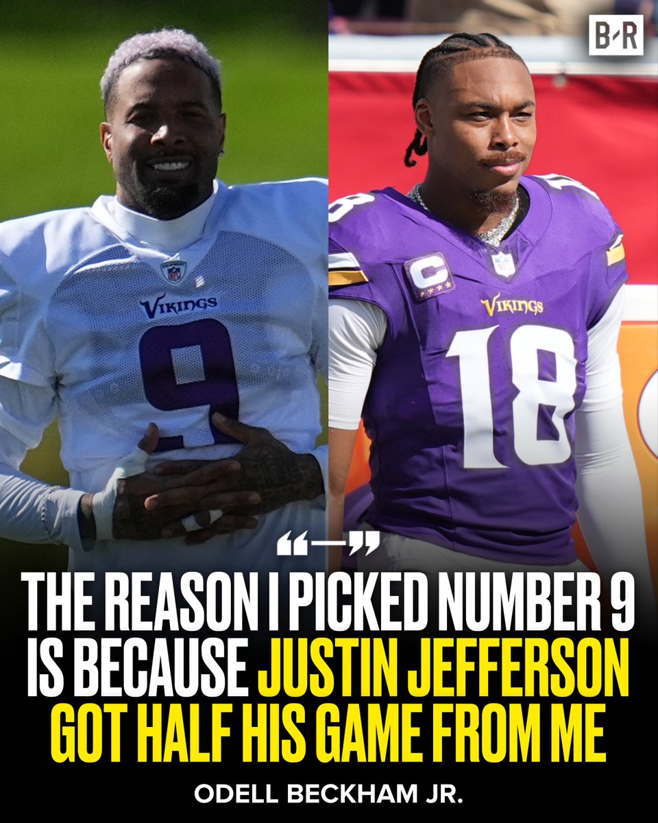 BleacherReport's tweet photo. OBJ joked about the reason why he chose No. 9 on the Vikings 😂 https://t.co/ocghKTGCPZ