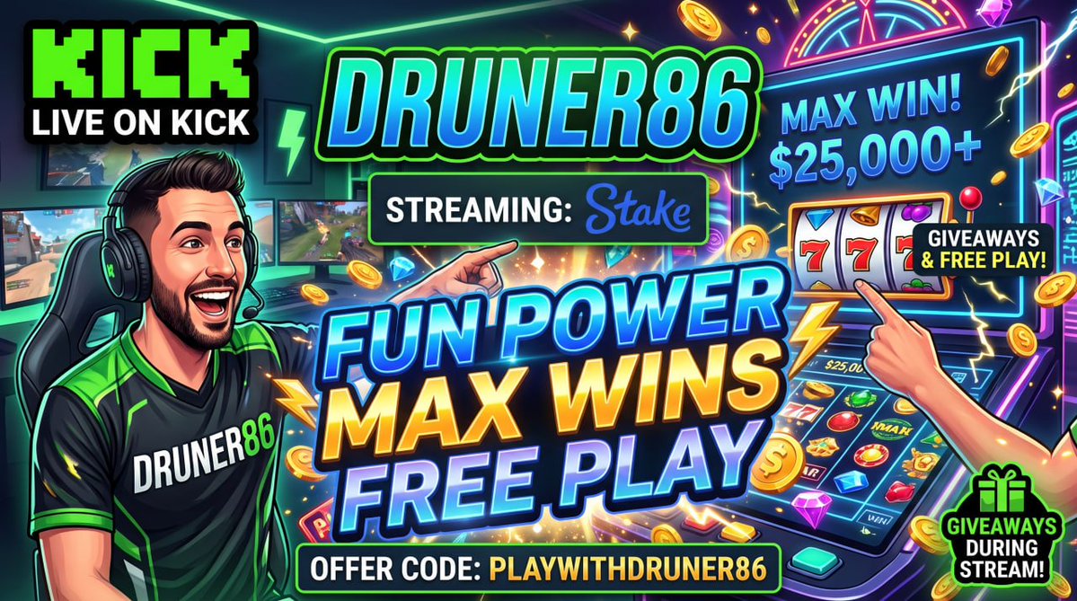 86_drumer18318's tweet photo. 🟢 WE ARE LIVE! 🟢 Chasing those MAX WINS on Stake today! Come hang out for good vibes, massive hits, and huge giveaways during the stream. Let’s get that fun power going! ⚡️🎰

🎁 Use code: playwithdruner86📺 Catch the action here: https://t.co/Ig6Akscx62 https://t.co/C9hWomrmrf