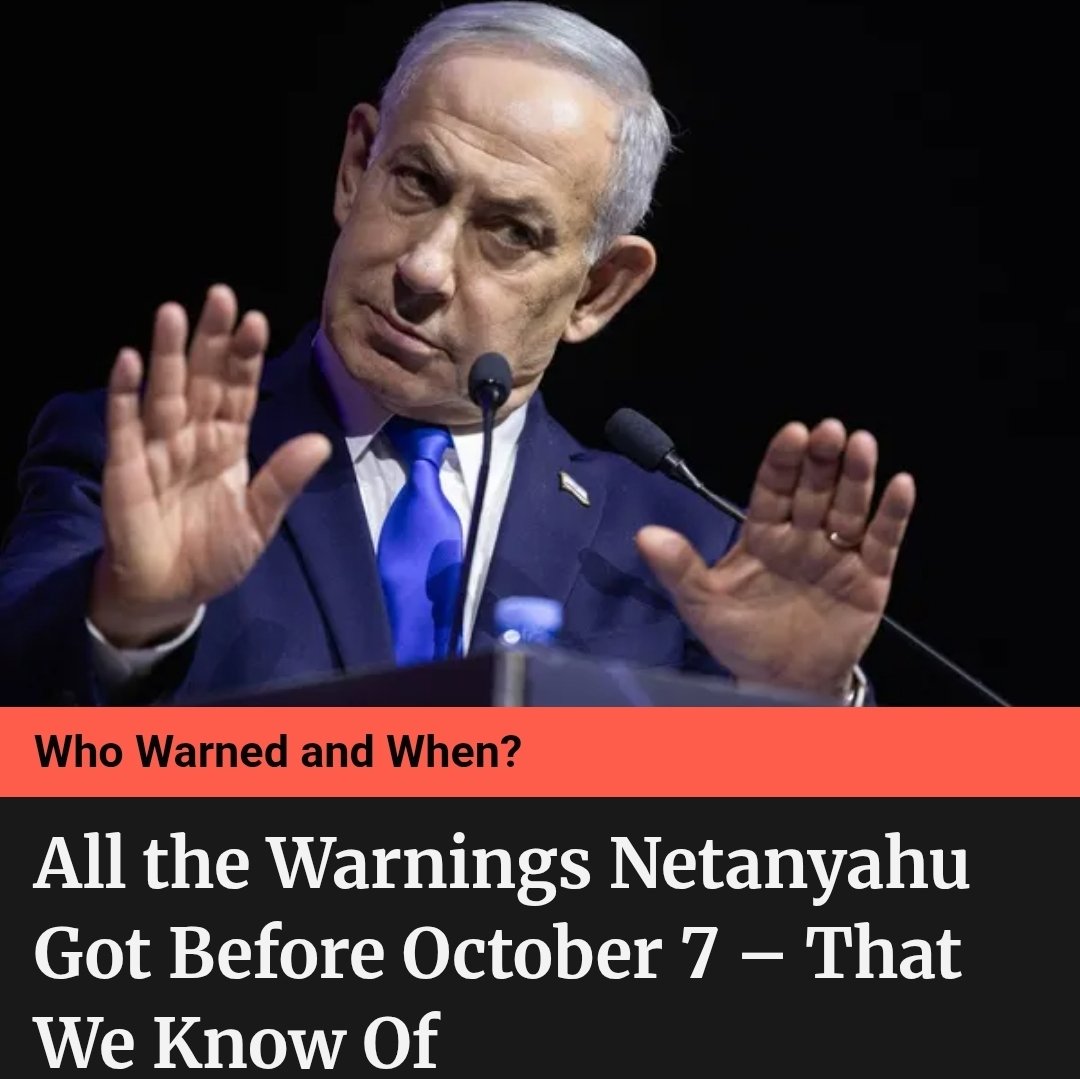 AntounAnanias's tweet photo. It has emerged that Netanyahu received no less than nine warnings of an imminent operation by Hamas that we can only reasonably conclude that he deliberately ignored. The warnings came from Egyptian intelligence, from the UAE, directly from Sheikh Mohammed bin Zahed, from MI6, and from his own intelligence chiefs, including the Military Intelligence Directorate and Shin Bet, along with Fatah mediator, Sufian Abu Zaida. One can only conclude that Netanyahu urgently needed a prexext to start what was an ethnic cleansing of Gaza long in gestation among his Kahanist allies, while simultaneously pouncing on an opportunity to evade an escalating case against him, where over three hundred witnesses are giving testimony of Netanyahu's twenty year rule of blackmail, corruption and malfeasance.