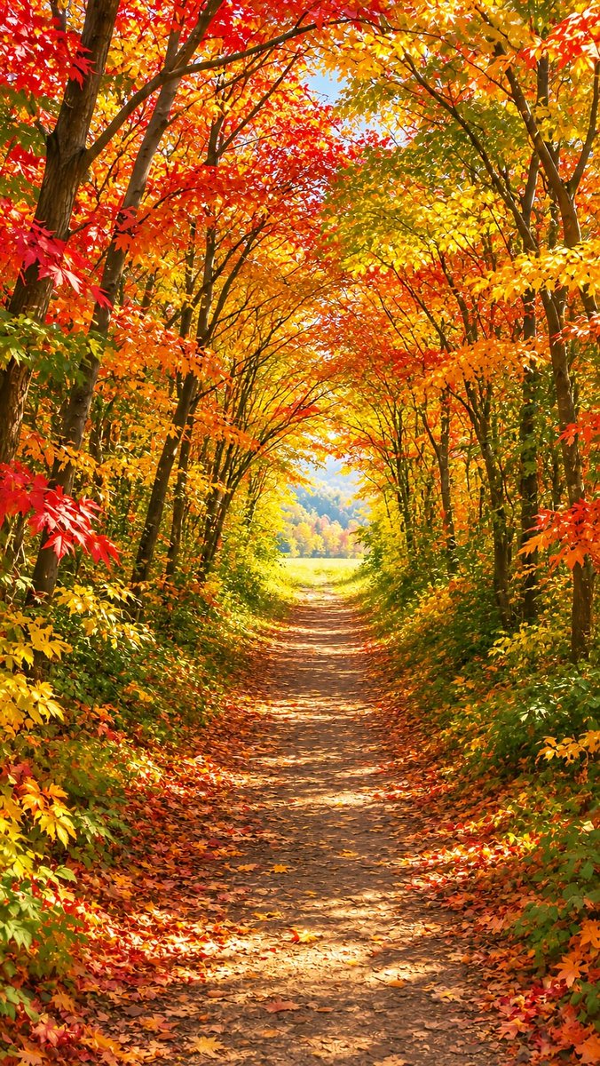 _ai_nature_art's tweet photo. 紅葉のトンネルを抜けた先に、山と古い家🍁こういう秋晴れの紅葉って、やっぱりよいですね。 https://t.co/q1V006abPX