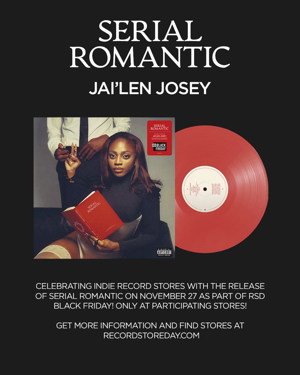 JaiLenJosey_'s tweet photo. SERIAL ROMANTIC ON VINYL. Coming November 27 for RSD Black Friday, available exclusively at participating record stores. See the full list + find a participating store at https://t.co/H17znHqPFz @recordstoredayus
#RSDBF #RSDBlackFriday. https://t.co/ftmtTZgplZ