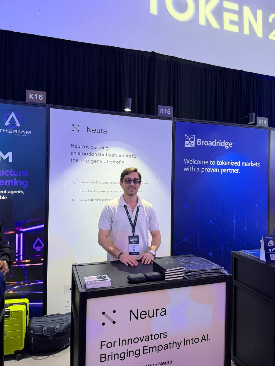 Neura_Web3_AI's tweet photo. Full day at @token2049 Singapore, and our CMO @sahin_neura is at booth K15 from open to close.

No calendar link. Walk up and talk.

Fair game: agents, emotional intelligence, the empathy engine, Neura Social / Care / IP, or anything you want to push back on.

Marina Bay Sands, Level 5, booth K15.