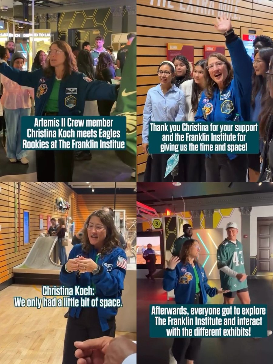 updatingkoch's tweet photo. NEW | christina visiting the franklin institute to chat with eagles rookies and students!

📸: full clip via philadelphiaeagles on instagram https://t.co/JLStjl5ZfV