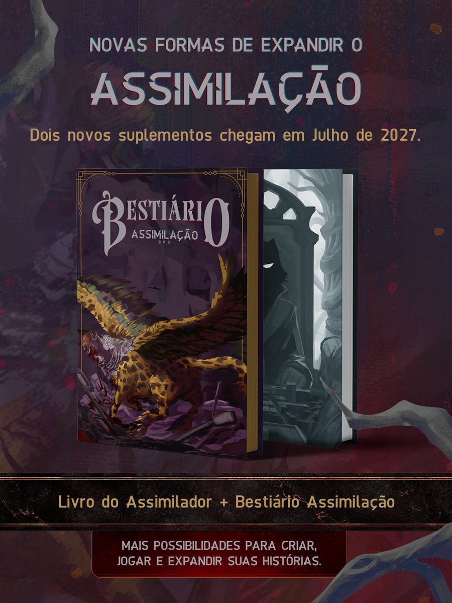 editorassimilar's tweet photo. Como os primeiros suplementos de Assimilação, traremos um Bestiário e um livro voltado pro Assimilador!!  

#AssimilacaoRPG #AssimilarEditora https://t.co/S5mmgsZ417