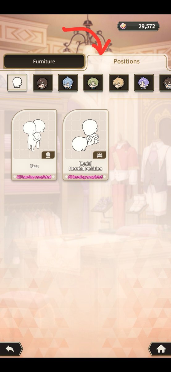calsyap's tweet photo. @uwaneuta If you open the furniture button. There's a positions tab. You can unlock the interactions from here. Its been a while so I kinda dont remember but I think the basic poses should come from leveling up your cabin lvl. The other ones occasionally come from event roulette. https://t.co/hCrn9fs5m6