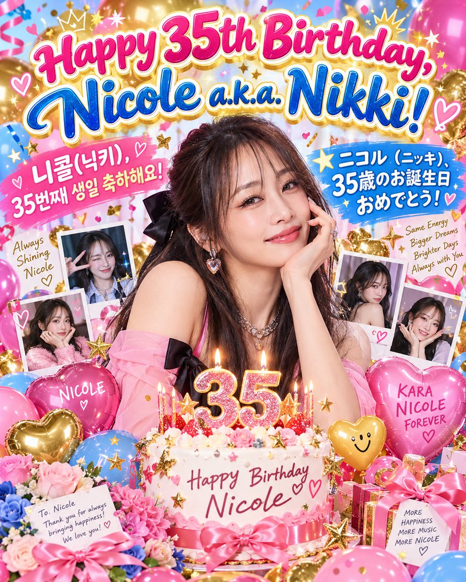 Nickorific_Nick's tweet photo. Happy 35th birthday, #NicoleJung! 🎂❤️
I made this AI-generated picture with ChatGPT to celebrate you! It says “Nikki” because that’s what I’ve called you for years.
Nikki, I hope you had a wonderful birthday and are doing well!
#KARA #HappyNicoleDay #니콜생일축하해 https://t.co/UlCOkBLXoD
