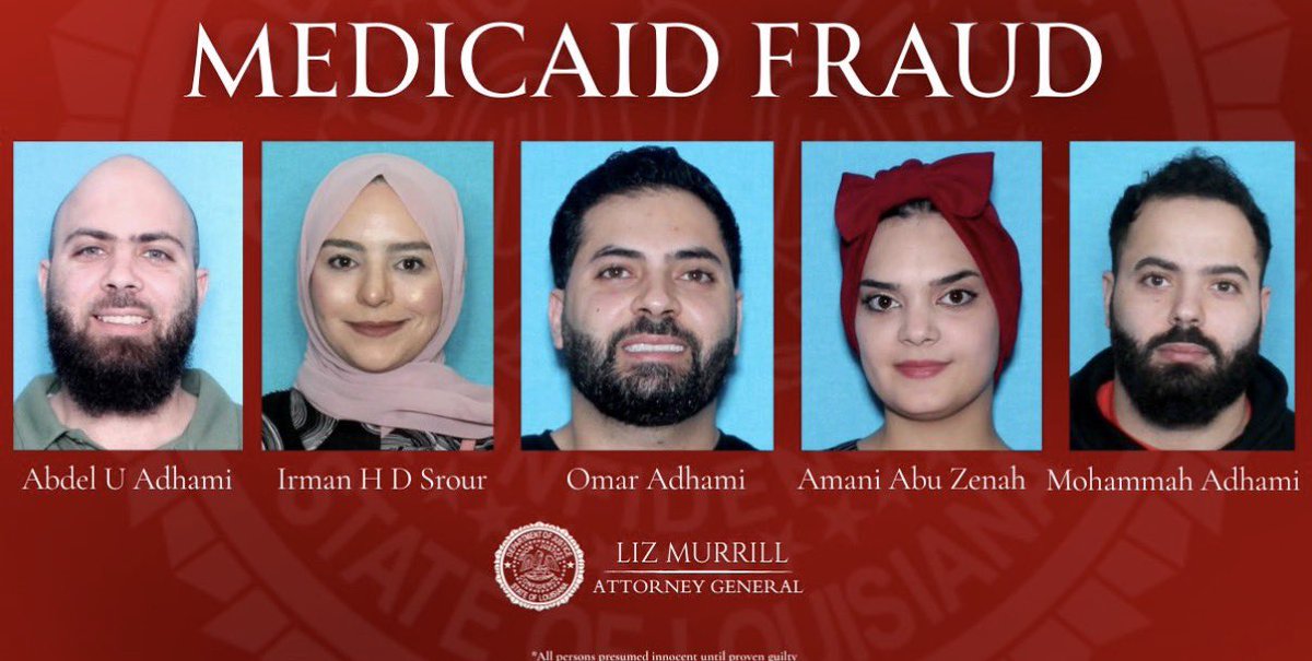 EYakoby's tweet photo. BREAKING: Hamas financiers and their families have been arrested for conducting over $224,000 in Medicaid fraud.

They were bankrolling terrorists who murder Americans, while sticking Louisiana taxpayers with the bill for their medical care. https://t.co/D2GgvpBd78