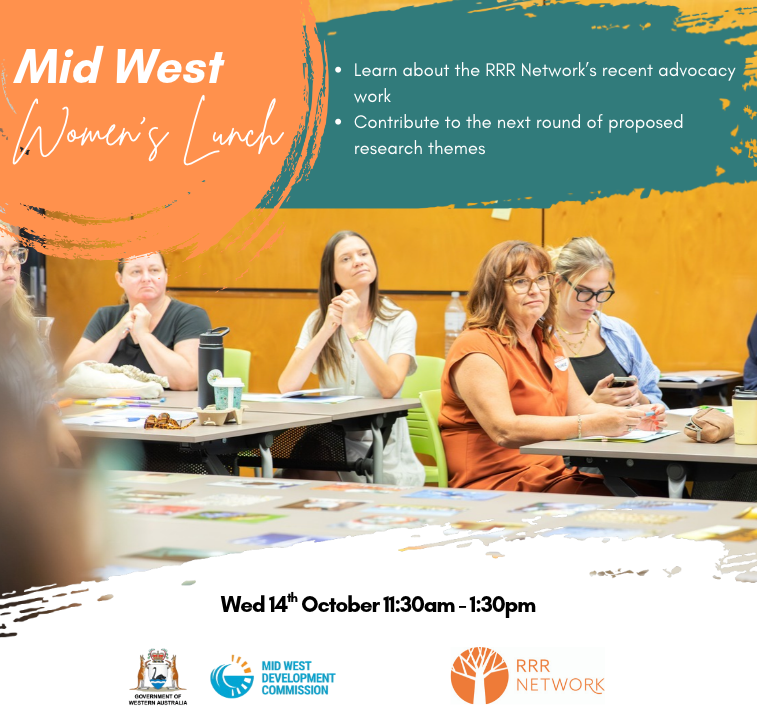 RRRNetwork's tweet photo. Geraldton, we’re coming to you!

Join us next Wednesday for the FREE Mid West Women’s Networking Lunch – 2hrs of great conversations, new connections and regional voices.

📅 14 Oct, 11:30am–1:30pm
📍 20 Gregory St, Geraldton

Places limited, register now: https://t.co/4iZWAoJ8Ch https://t.co/xOcwWycghb