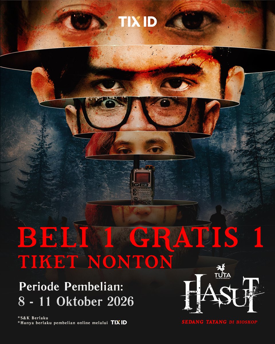 tix_id's tweet photo. Nonton bareng bestie makin seru karena ada promo Beli 1 Gratis 1 tiket film Hasut yang udah bisa kamu serbu promonya di TIX ID! Yuk, amanin sekarang 👀

#TIXID #Bioskop #Hasut #JadwalBioskop https://t.co/l9jw5luMxu