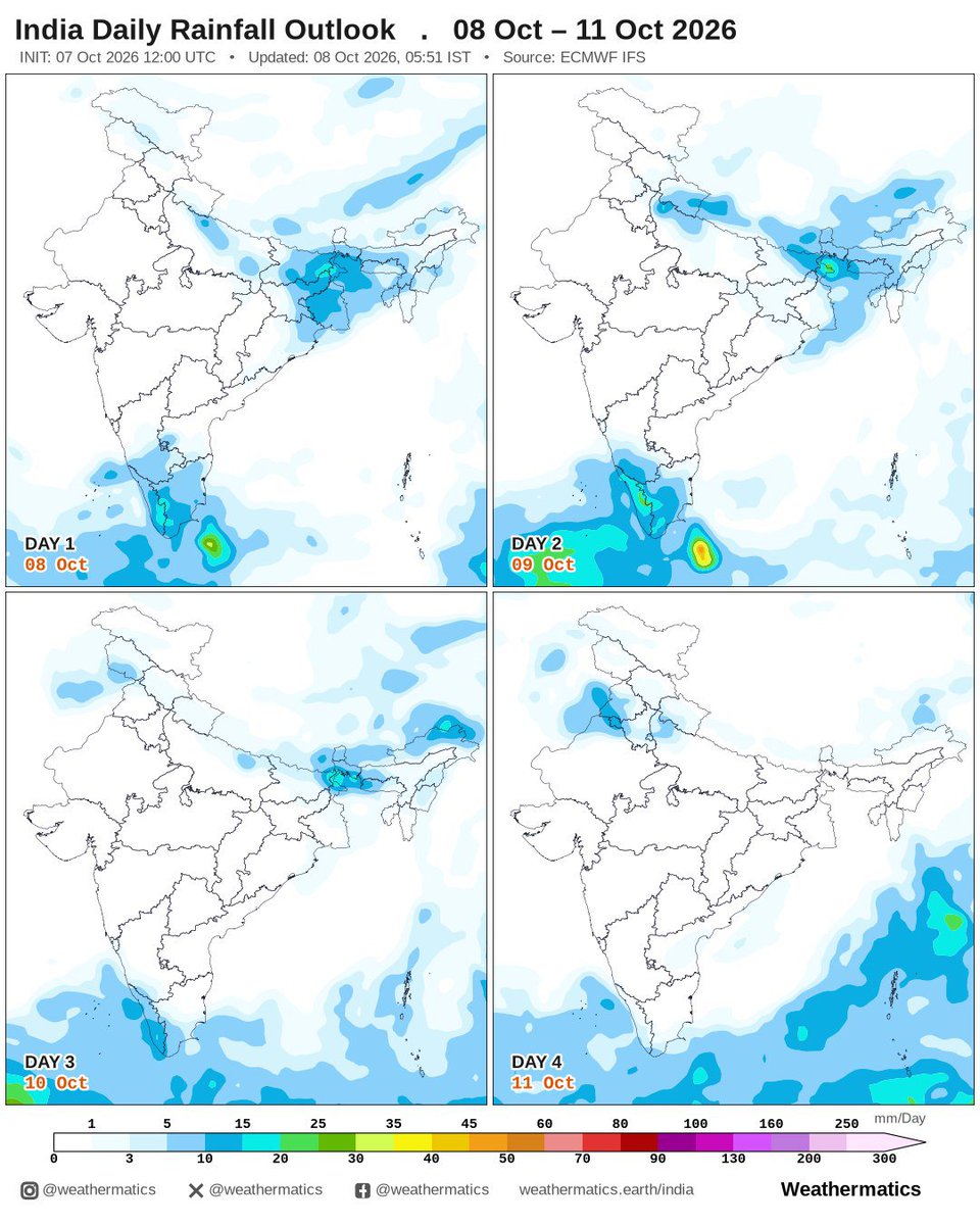 weathermatics's tweet photo. 1. Light to moderate rain is possible across parts of KL, TN, and southern AP on Thu.
2. Scattered moderate showers are possible over KL, southern TN, and parts of western https://t.co/8INBRVcD3b