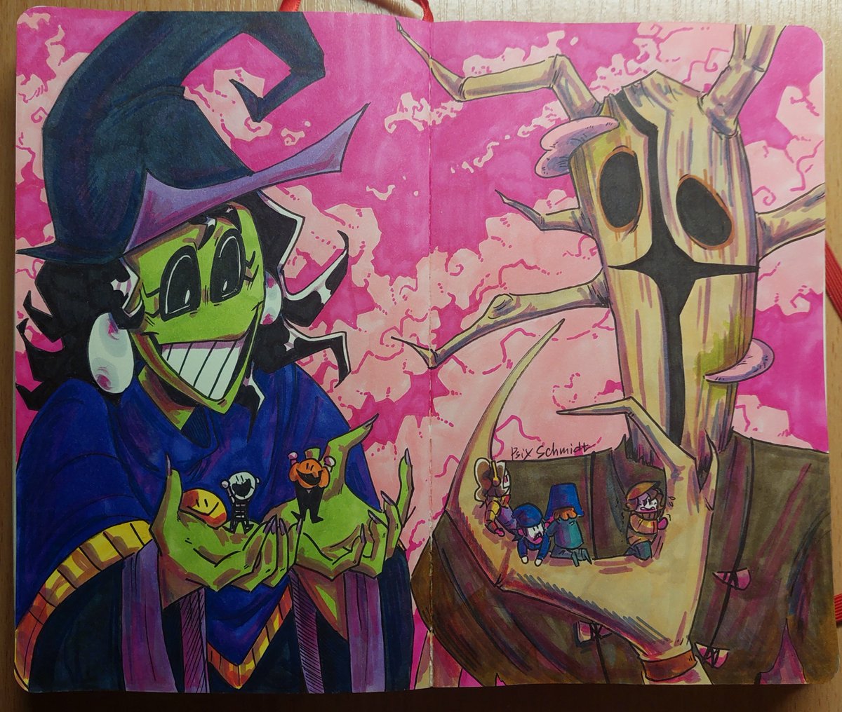 PsixSchmidt's tweet photo. I finally finished a spread in my sketchbook!

#spookymonth #spookymonthaspenmoor https://t.co/gMurN04zoz