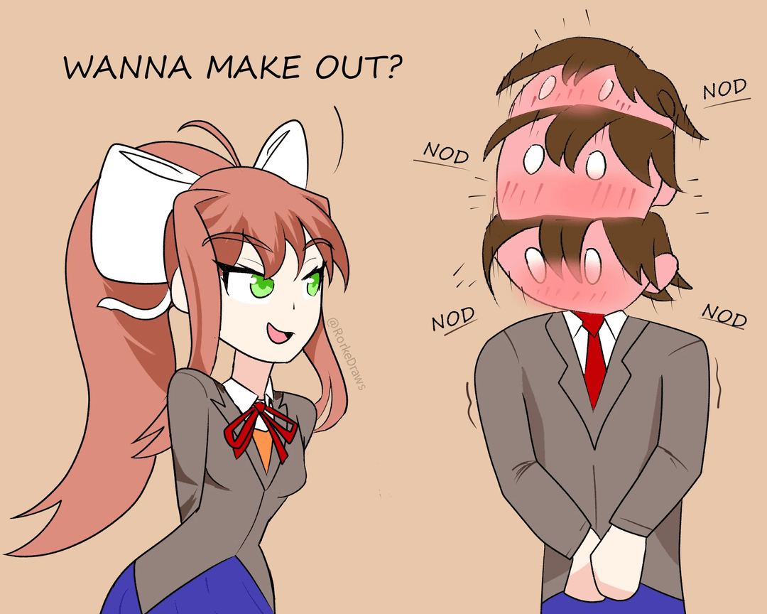 DailyMcMonis's tweet photo. Nod nod - #ddlc https://t.co/ZH0rB7Z97A