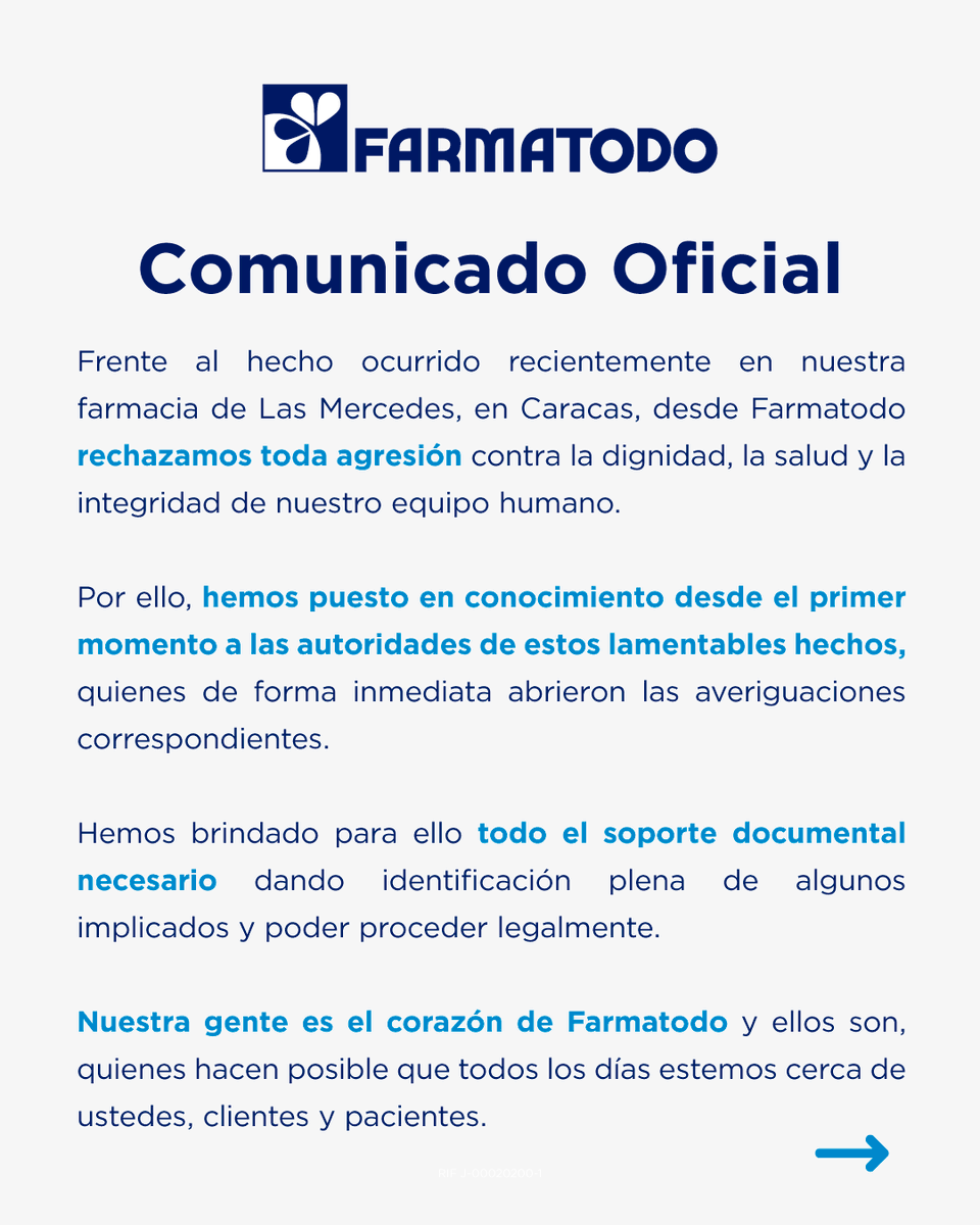Farmatodo's tweet photo. Comunicado Oficial https://t.co/27NgTpw2ab