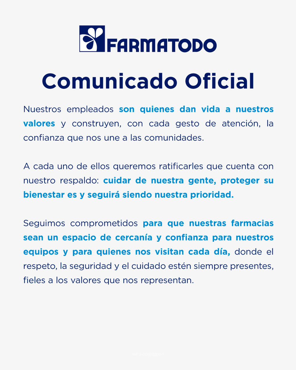 Farmatodo's tweet photo. Comunicado Oficial https://t.co/27NgTpw2ab
