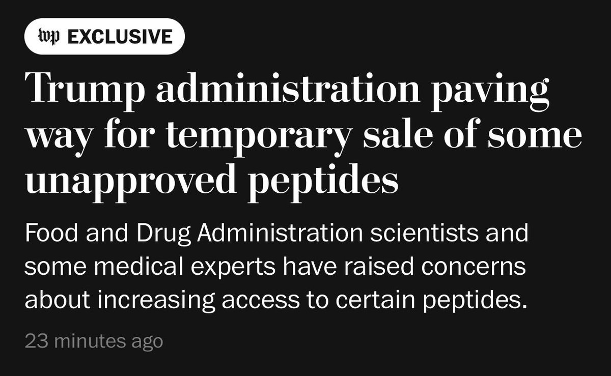 himshouse's tweet photo. 🚨 BREAKING: TRUMP ADMIN PAVING WAY FOR TEMPORARY SALE OF CERTAIN PEPTIDES

SOURCE: WASHINGTON POST

$HIMS https://t.co/JAxKGve1dn