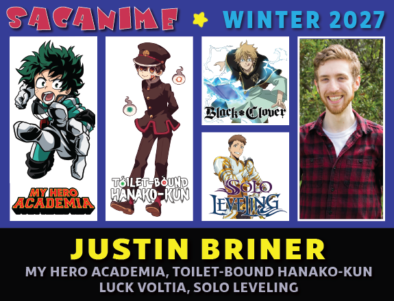 SacAnime's tweet photo. SacAnime Winter welcomes Justin Briner! 

@justinbriner can be heard in #MyHeroAcademia, #SeraphoftheEnd, #SpacePatrolLuluco,  #CardcaptorSakura, #Drifters, #ClassroomoftheElite, #GAROTheAnimation, #Nanbaka, #Danganronpa3, #91 Days, #Heavy Object, and many more. https://t.co/sW8oHyxyFk