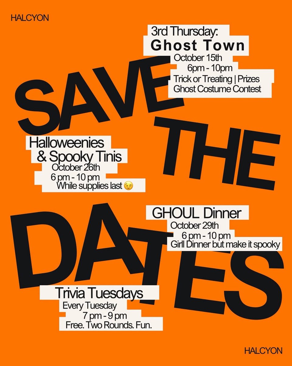 BlueStarComplex's tweet photo. Spooky season is in full gear! Check out the remaining October events Halcyon. 🎃👻 https://t.co/U3UvamSbiF