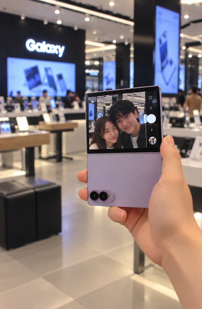widadaq's tweet photo. @samsungID Baru liat trend selfie begini, ternyata seru juga 😭 Apalagi pake #GalaxyZFold8 jadi bisa ngintip hasilnya langsung. #ShapeofNewTrend #FoldTheDoubt https://t.co/VNW1BFymkg