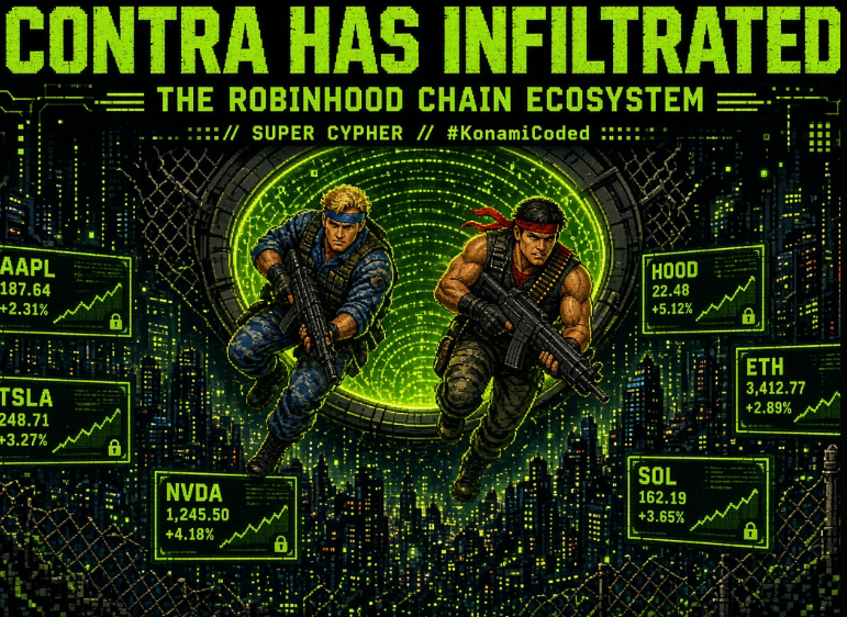 CONTRACYPHER's tweet photo. The ContraCypher project is more than just $CONTRA
The ContraCypher project is more than just Solana.
CONTRA has infiltrated the Robinhood Chain Ecosystem and we are coming to take over.
#KonamiCoded #Robinhood https://t.co/YdixIX0Hbf
