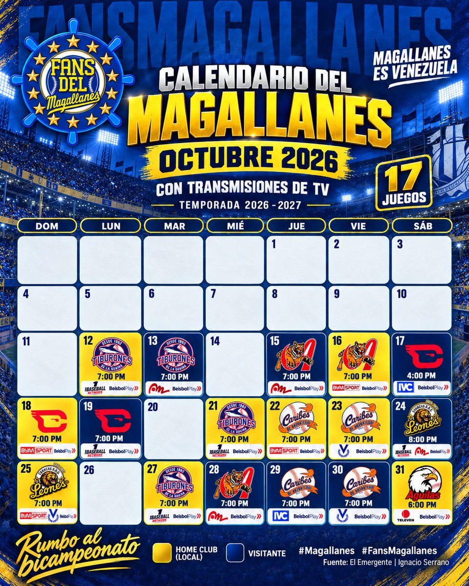 fansmagallanes's tweet photo. Compartimos por aquí el calendario del Magallanes con las transmisiones de TV mes a mes para que no pierdas detalle de los juegos de la nave.

Fuente: @IgnacioSerrano

#FansMagallanes #Magallanes #LVBP https://t.co/zIfPAAxu0N