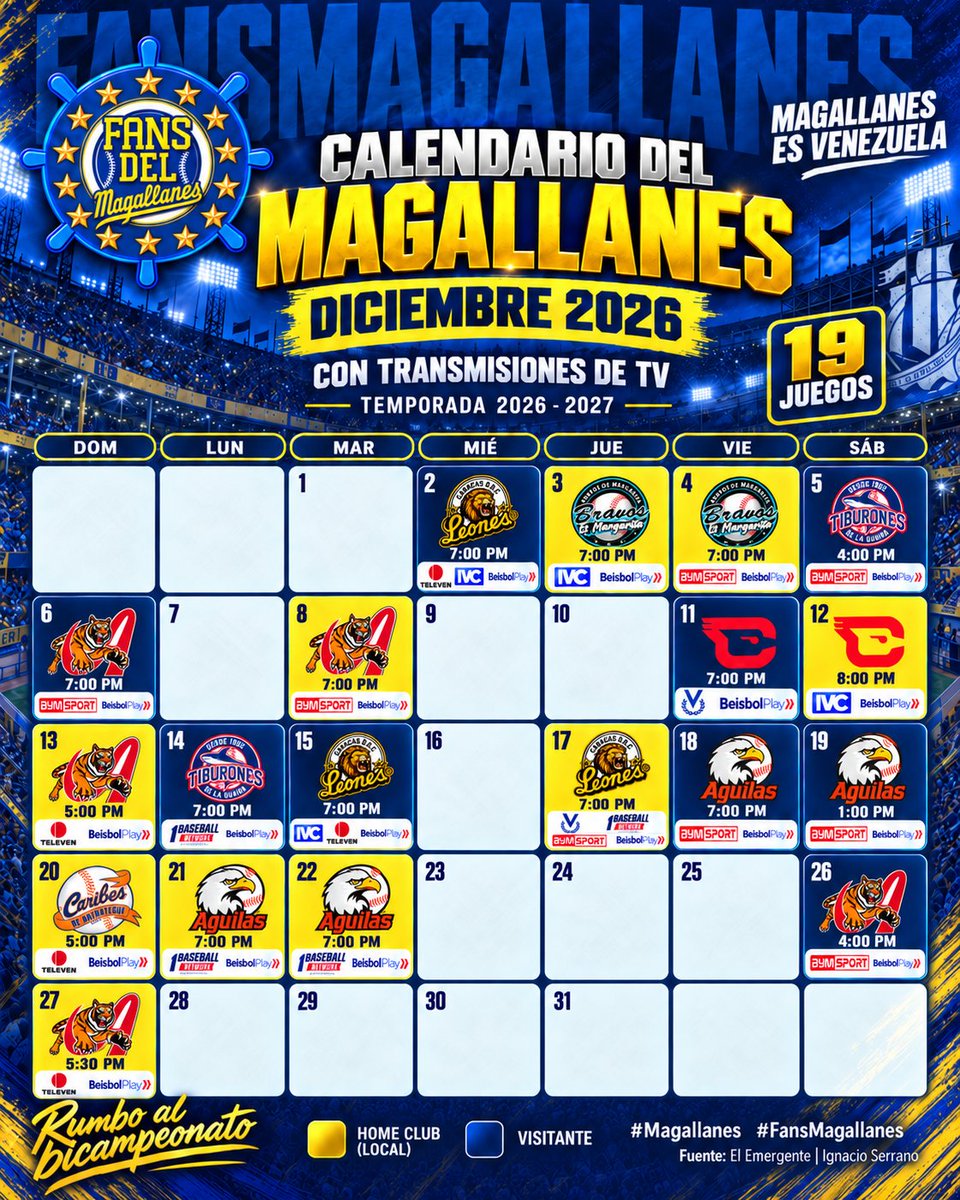 fansmagallanes's tweet photo. Compartimos por aquí el calendario del Magallanes con las transmisiones de TV mes a mes para que no pierdas detalle de los juegos de la nave.

Fuente: @IgnacioSerrano

#FansMagallanes #Magallanes #LVBP https://t.co/zIfPAAxu0N