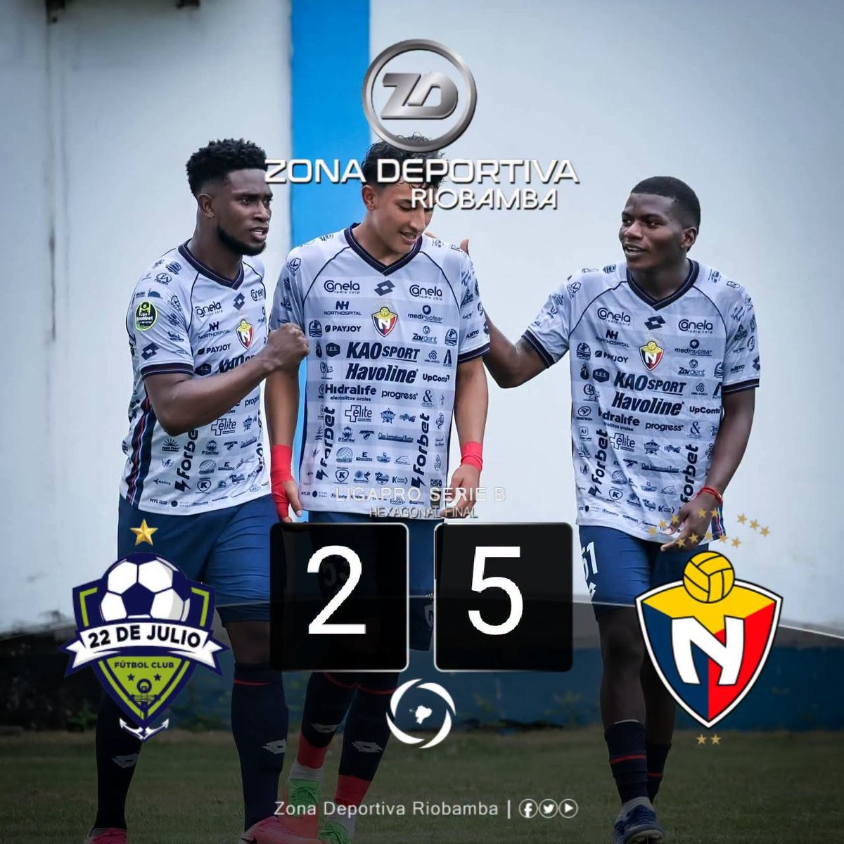 roldan_jimmy's tweet photo. #LigaProSerieB
¡𝙑𝙄𝘾𝙏𝙊𝙍𝙄𝘼 𝙈𝙄𝙇𝙄𝙏𝘼𝙍!
#EtapaFinal
Marcador Final:
@22DeJulioFc 2 - 5 @elnacionalec
Estadio "Alejandro Ponce N." - #Guayaquil
#FechaSIETE / #HexagonalDePermanencia / #FaseFinal / #LigaProSerieB
Informa: #JimmyRoldán
Somos: Zona Deportiva Riobamba https://t.co/CVbmUTQf0i