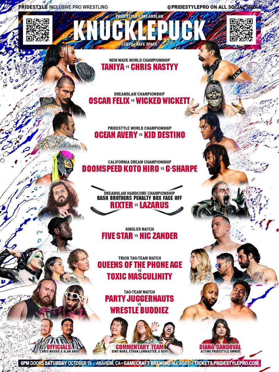 PrideStylePro's tweet photo. 🚨𝗔𝗡𝗔𝗛𝗘𝗜𝗠 𝗦𝗔𝗧𝗨𝗥𝗗𝗔𝗬 𝗢𝗖𝗧𝗢𝗕𝗘𝗥 𝟭𝟬🚨

Dreams come true when Inclusive Pro Wrestling invades Orange County!

Theres only two rules, NO BIGOTS &amp; BANGERS ONLY!

PrideStyle &amp; DreamSlam: 𝗞𝗡𝗨𝗖𝗞𝗟𝗘𝗣𝗨𝗖𝗞
10/10 • 6PM • Anaheim CA
https://t.co/9sTcv7sNrK https://t.co/oU9GIkPAIZ