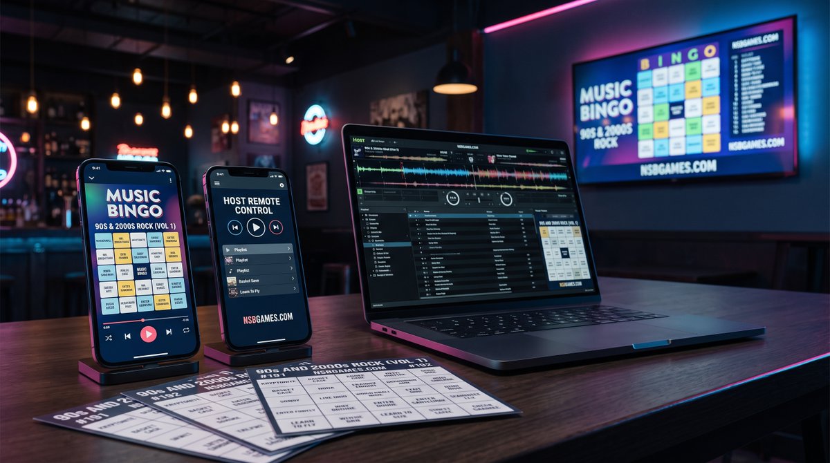 QuizBingo's tweet photo. 🎤 Ready to take your game nights to the next level? Meet Music Bingo Pro! 🎶

Whether you're an experienced entertainer or just covering the bar for the night, hosting has never been this easy—or this advanced! Music Bingo Pro does the heavy lifting so you can focus on the fun.

✨ Why it stands out:
📱 Play Your Way: Let your crowd use classic paper & pen, play instantly on their phones, or mix and match BOTH at the same time!
✅ Flawless Auto-Checking: Over 300+ built-in playlists (with more added daily!). Verifying a bingo is instant and 100% accurate.
📺 Second Screen Display: Throw the game board and winner verifications up on the venue's TVs for the whole crowd to see.
🎛️ Host Remote: Untether yourself from the DJ booth! Run the entire game, check cards, and skip tracks right from your phone while you work the room.
⏱️ Total Audio Control: The software automatically scrambles your lists and lets you set custom cue start times and playback lengths.

🎉 Try it out with a 7-DAY FREE TRIAL!
Your trial includes full access to our entire suite of interactive games: Music Bingo, Trivia, Name That Tune, Survey Showdown, and more!

#MusicBingo #BarGames #TriviaNight #EventHosting #DJSoftware #PubTrivia #MusicBingoPro #EntertainmentApp #HostLife