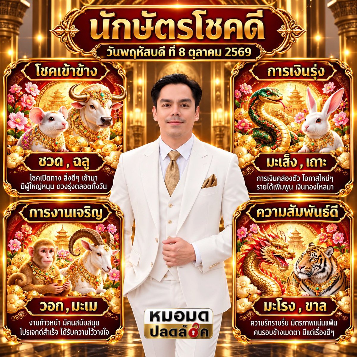 MormodPlodlock's tweet photo. นักษัตรดวงดี ประจำวันที่ 8 ตุลาคม 2569

#นักษัตรดวงดี ชวด,ฉลู,มะเส็ง,เถาะ,วอก,มะแม,มะโรง,ขาล
#ปลดล็อคไลฟ์Daily
#LifeTips
#Upgradeชีวิต
#มูอย่างมีสติ
#สายมูยุคใหม่

* เคาะที่นักษัตรตนสองทีเพื่อปลุกพลัง*

📥 ปรึกษา #ดูดวง #ฮวงจุ้ย #ฤกษ์มงคล #ปลดล็อคคลับ 

#หมอมดปลดล็อค https://t.co/TUbaQJ4Vbe