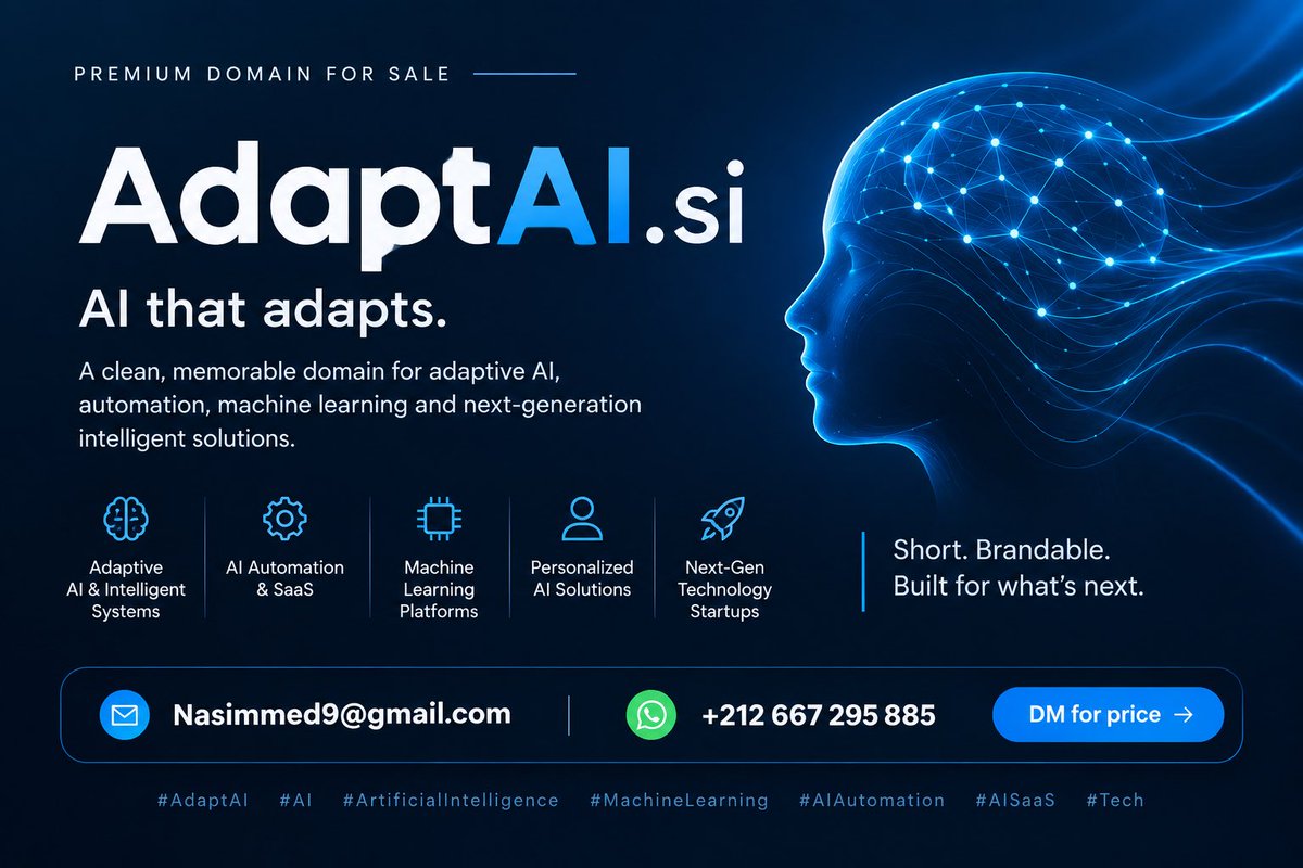 Nassimemohamed1's tweet photo. 🧠 https://t.co/OPF9F1ZFIu
AI that adapts, learns, and evolves.
Built for the next generation of adaptive intelligence, autonomous systems.
https://t.co/OPF9F1ZFIu — a name built for what comes next. 🚀
#AdaptAI #AI #SuperIntelligence #AIAgents #FutureTech #Domains #Si https://t.co/jZO7IDGsfq