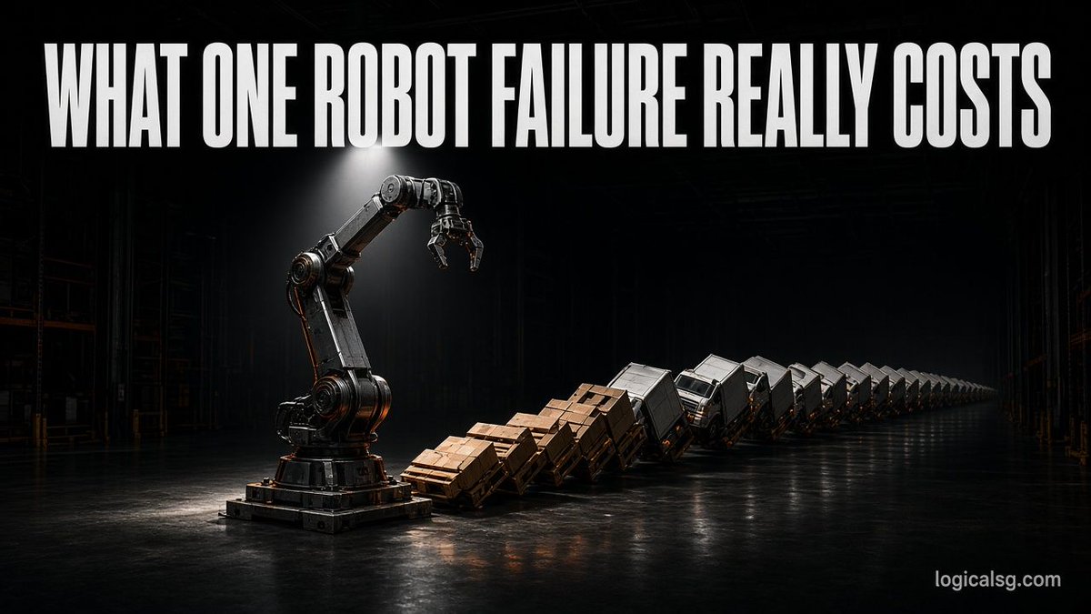 LogicalSG's tweet photo. What one robot failure really costs.

One stalled robot stops the line. Then come missed shipments, overtime and expedited freight.

Siemens: about $2.3M per hour of downtime at a large auto plant.
https://t.co/3WrsEqGmQH

What's the longest one machine has held up your line? https://t.co/Z3mBwBrEBl