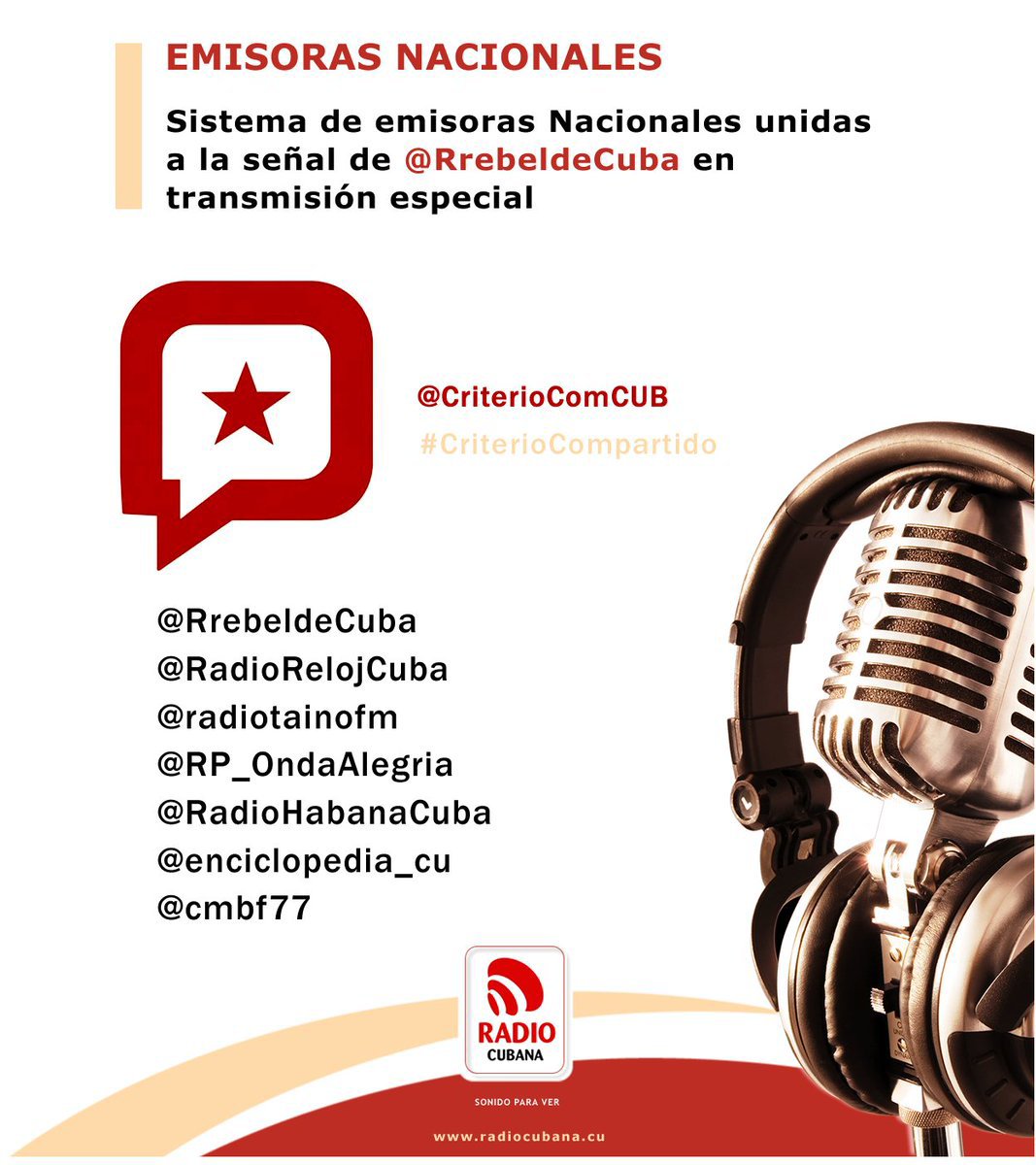 milyabad1982's tweet photo. 🇨🇺Podcast @CriterioComCUB en cadena nacional de @Radio_Cubana📻 
🎙️@RrebeldeCuba 
🎙️@RP_OndaAlegria
🎙️@RadioHabanaCuba 
🎙️@radiotainofm
🎙️@RadioRelojCuba 
🎙️@enciclopedia_cu
🎙️@cmbf77 
📲 #CriterioCompartido https://t.co/7pd4ZN4fPJ