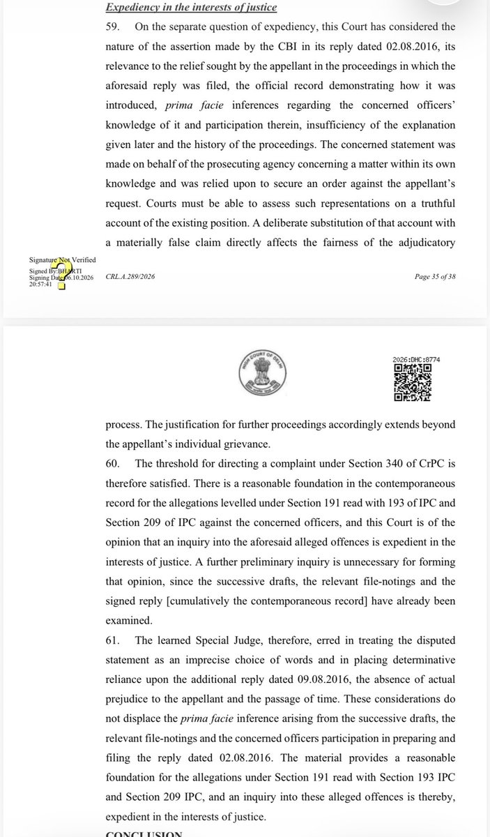maneeshchhibber's tweet photo. Has this ever happened earlier? Delhi HC orders criminal complaint against 6 CBI officers for making false statement, deliberate substitution. process. The justification for further proceedings accordingly extends beyond
the appellant’s individual grievance. https://t.co/tyY1hUssJD